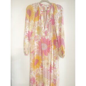 H&M Floral Long Dress With Balloon Sleeves & Deep V-Neckline Size XS/S Lightweig